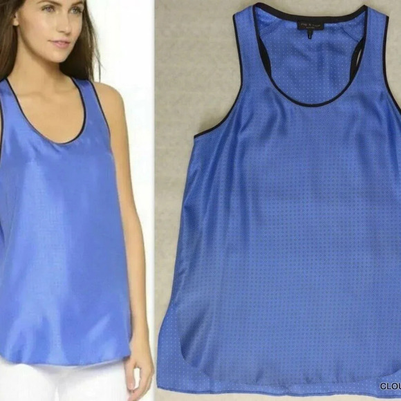 Rag & Bone Silk Teddy Celeste Combo Polka Dots Sleeveless Tank - Picture 3 of 4
